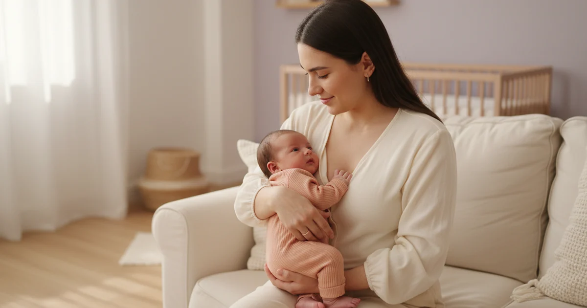 Ana əmizdirmə mövqeyində körpənin başını və boynunu dəstəkləyir.